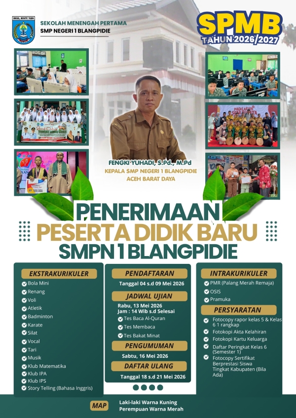SPMB Tahun Ajaran 2026/2027 SMP Negeri 1 Blangpidie